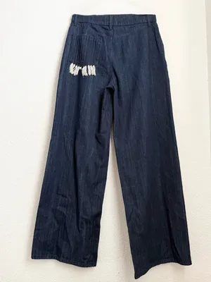 TORY BURCH Tilly Jean Fringe Pocket Dark Indigo High Rise Wide Leg Jeans Size 30 thumbnail 4