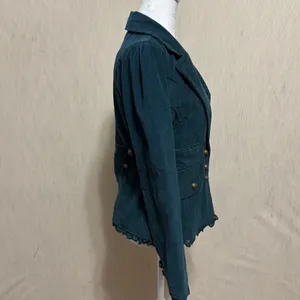 Pyramid Collection Corduroy Blazer Teal Lace Trim Edwardian Steampunk Goth New S thumbnail 4