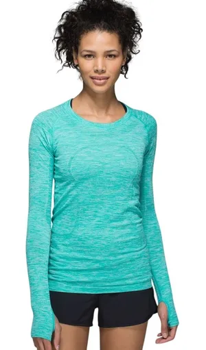 Lululemon Swiftly Tech Long Sleeve Crew 6 ORIGINAL Fit Heathered Blue Tropics thumbnail 1