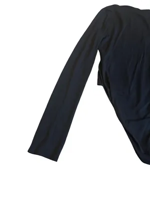 Ganni Software Black Deep V Neck Long Sleeve Fitted Bodysuit Scoop Large Women's thumbnail 11