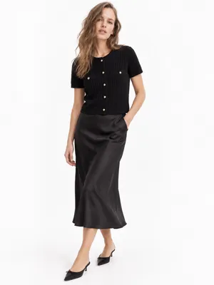 H&M Small Black Short Sleeve Knit Cardigan Gold Buttons Cropped Preppy Chic Top thumbnail 6
