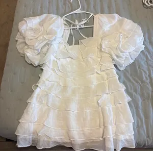 White ruffle blouse with tiered ruffles  thumbnail 1