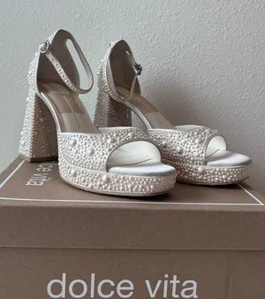 Pandro Pearl Heels True White Satin thumbnail 4