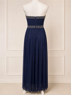 Bloomingdale’s AQUA Navy Blue Beaded Strapless Chiffon Formal Gown Dress Size 4 thumbnail 5