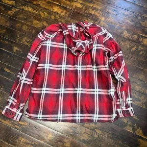 Carhartt red plaid tartan lumberjack button down shacket thumbnail 3