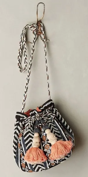 Anthropologie Jasper & Jeera Festival Beaded Embroidered Bucket Bag Crossbody thumbnail 1