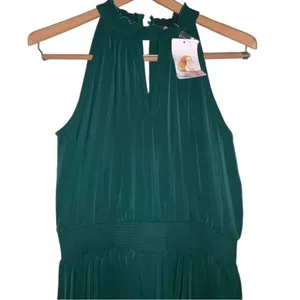 ✨Women Midi Dresses Green Sleeveless Halter Irregular High Waist Sz L Sundress✨ thumbnail 9