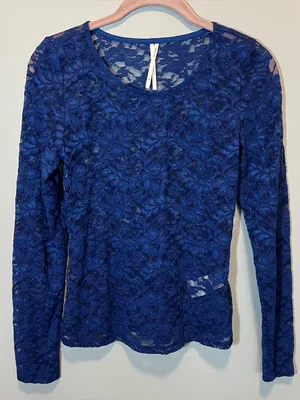 Anthropologie Women’s‎ Blue Lace Long Sleeve Layering Top XS Festival thumbnail 1
