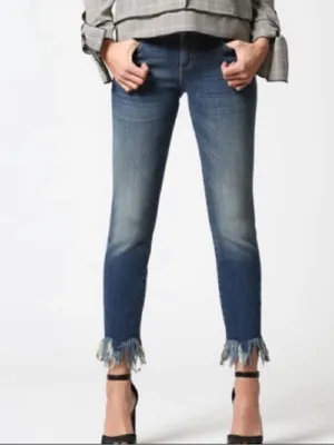 Hidden Jeans Distressed Medium Wash Heavy Fringe Hem Skinny Jeans 26 thumbnail 2