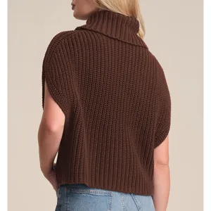 525 America Cate Cotton Sleeveless Turtleneck Sweater Chocolate Brown Size Small thumbnail 3