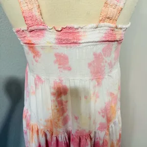 Old Navy Women Pink & White‎ Smocked Tiered Relaxed Fit Maxi Dress Size S thumbnail 6