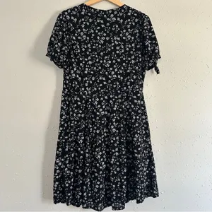 🦋 Black White Floral Mini Dress Stretch Comfy Casual Spring XL XXL thumbnail 2