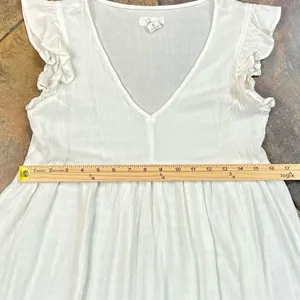 Japna 100% Viscose White Boho Cap Sleeve V-neck Peasant Top Babydoll Small thumbnail 4