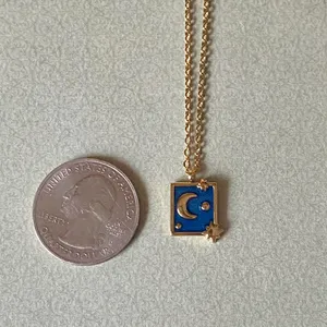 Handmade gold stainless steel blue celestial whimsical chic moon necklace🌟 thumbnail 8