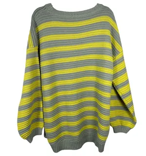 Free People Links Oversized Chunky Knit Sweater Grey Yellow Stripe Size Medium thumbnail 7