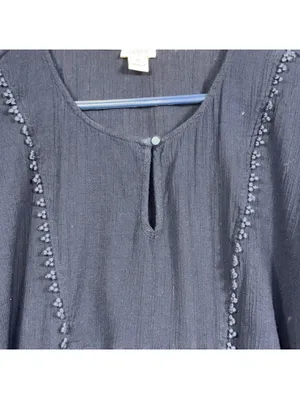 J.Crew Women's Medium Black Cotton Top with Decorative Trim thumbnail 2