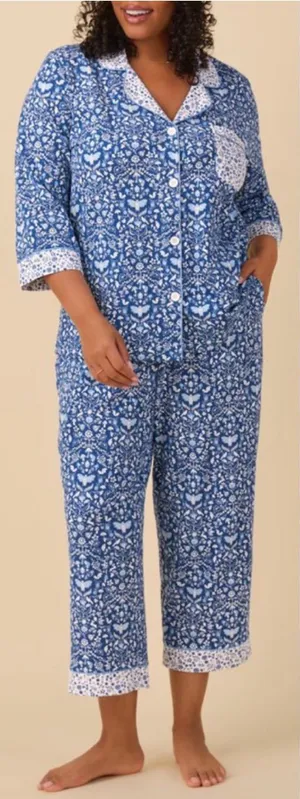 BedHead 3/4 Sleeve Classic PJ Set Bloomscape Blue Bird Floral Cropped Pajama Set thumbnail 1