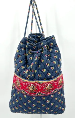 Vintage Vera Bradley Ditty Bag Provencal Blue Quilted Cotton Drawstring Backpack thumbnail 1