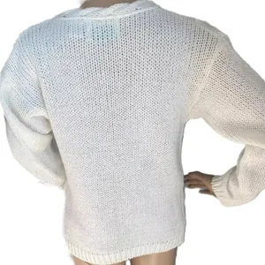 VINTAGE 80s SHENANIGANS Women’s White Sweater Hand Knitted Flower Design Small thumbnail 5