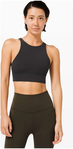 Lululemon Womens High Neck Long Line Strappy Back‎ Workout Energy Bra Size 4 thumbnail 1