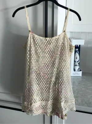 Free People Eyelet Lace Boho Chic Floral Tunic Tank Top Small thumbnail 1