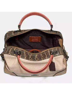Coach Lane Cream Pebbled Leather Satchel with Coral Handles Snakeskin Detail thumbnail 8
