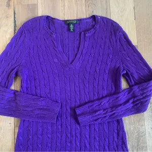 Ralph Lauren Purple Cable Knit Sweater Size Medium thumbnail 3