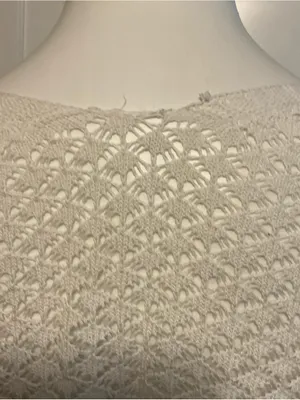 Crocheted white Long-Sleeve Cropped Sweater Top thumbnail 5