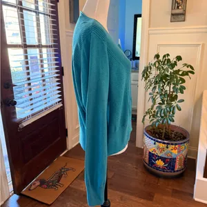 CAbi EUC #3169 Darby Cardigan Women's Vibrant Button-Up Ribbed Blue Cardigan thumbnail 4