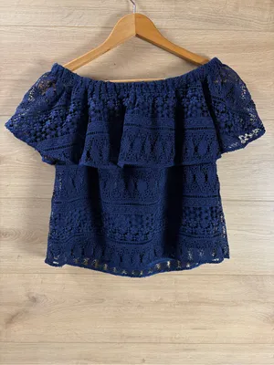 LIKELY Off-Shoulder Navy Lace Top XS thumbnail 8