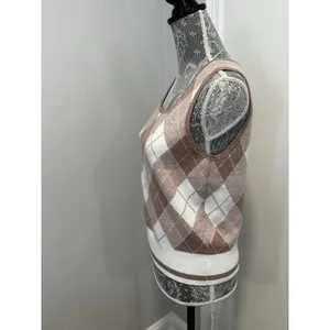 NWOT Sioni Women's M Dusty Pink Argyle Sleeveless Pullover Square Neck Sweater thumbnail 9
