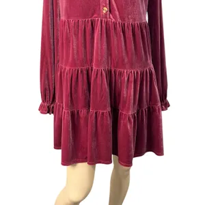 Easel Burgundy Velvet Babydoll‎ Tiered V-Neck Mini Dress Small Ruffle Flowy Boho thumbnail 4