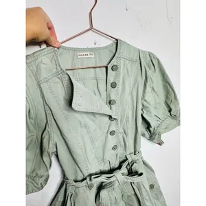 ULLA JOHNSON Sage Green 100% Cotton Short Sleeve Puffed Tied Carmine Romper sz 2 thumbnail 13