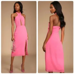 Lulu's Pink Halter Midi Dress thumbnail 2