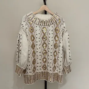 NWOT Free People Gilded Cable Embellished Sweater thumbnail 6