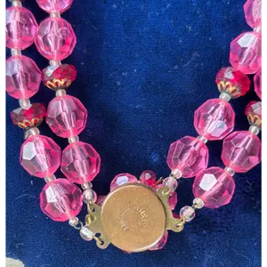 Vintage Pink Red Double Strand Acrylic Glass Bead Necklace Germany 22" MCM thumbnail 8