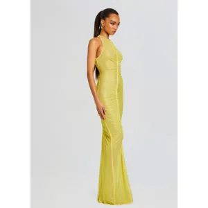 retrofete Marsann Ruched Bodycon Crystal Dress Buttercream Womens Size Medium thumbnail 3