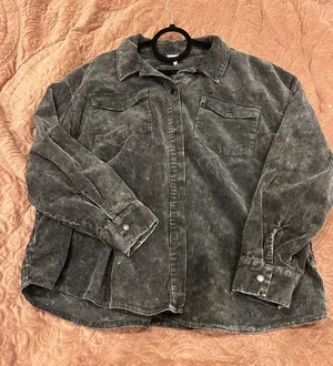 Tribal Jeans Charcoal Corduroy Shirt Jacket with Embroidered Flowers thumbnail 1
