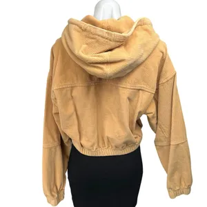 Urban Outfitters BDG Tan Corduroy Zip Up Hooded Hoodie Crop Bomber Coat Jacket M thumbnail 2