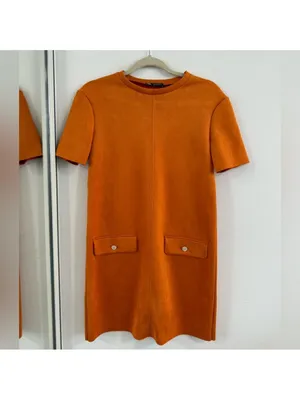 Zara Mini Shift Dress in Burnt Orange thumbnail 3