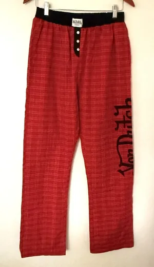 NWT Von Dutch Red Plaid Lounge Pants Y2K Logo Button Fly Pajama Bottoms Sz S thumbnail 1