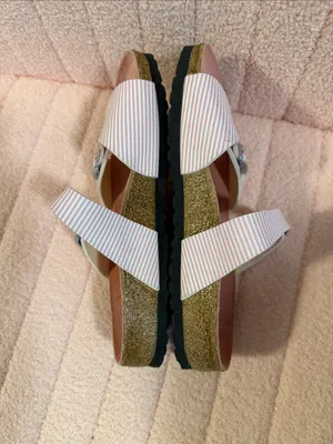 Birkenstock Birkis Sandals Pink Striped Leather Sandals Size 8 thumbnail 5