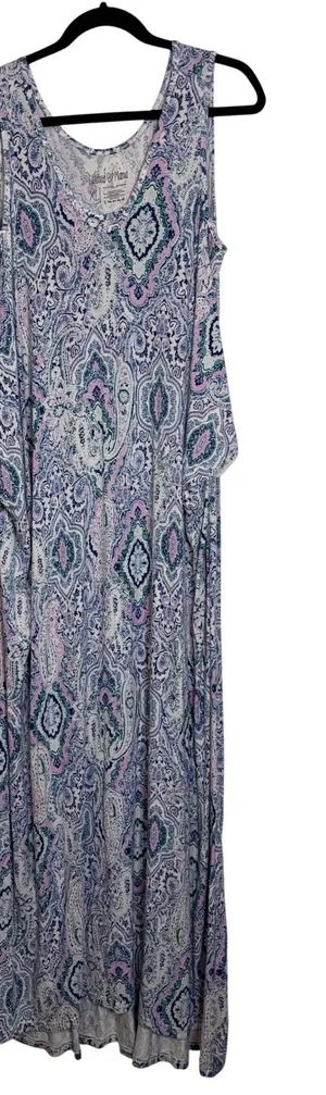 Latched Mama Maxi Dress Paisley Print Purple Blue Green XL Sleeveless‎ V Neck thumbnail 1