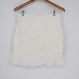 Naked Wardrobe White Sequin Lace Pleated Ruffle Mini Skirt Womens Small thumbnail 5