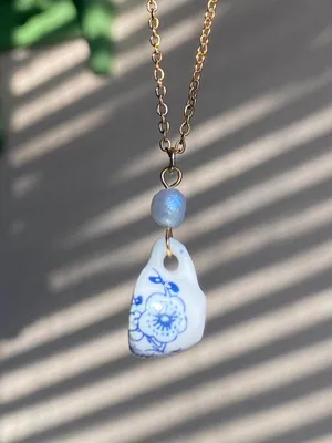 Handmade porcelain tea cup & freshwater pearl unique fun fairy antique style necklace🫖🍃🌀 thumbnail 3