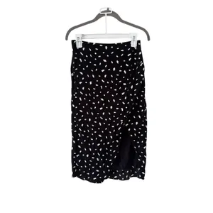 Abercrombie & Fitch Wrap Midi Skirt Black White Polka Dot XS Side Slit Women thumbnail 2