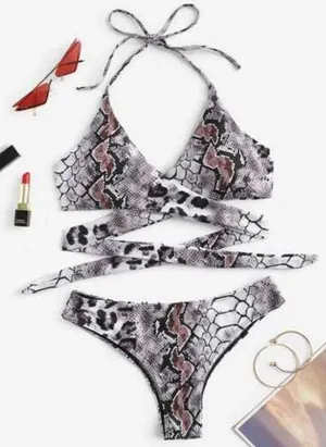 SheIn SNAKESKIN STRAPPY BIKINI thumbnail 1