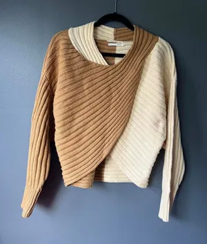 Anthropologie Colorblock Ribbed Knit Sweater Size L thumbnail 1