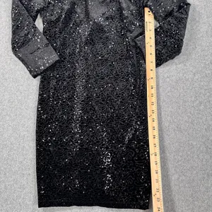 Mimi Chica Low Back Black Velvet Sequin Dress Size Medium 3/4 Sleeve Sheath New thumbnail 3