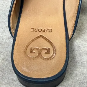 G/FORE Skull & T's Embossed Leather Mules Womens 7.5 Blue Preppy Gothic Twilight thumbnail 11